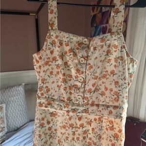 Floral corduroy overall jumpsuit